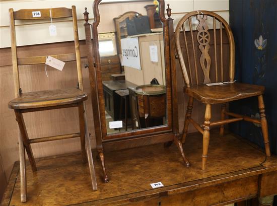 A childs ash and elm wheelback Windsor chair and a a childs beech folding chair